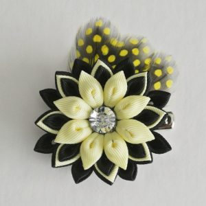Pastel Yellow Large Hair Clip with Speckled Feathers