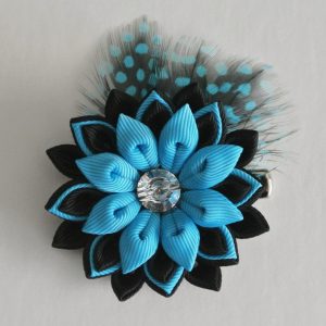 Aqua Blue Large Hair Clip with Speckled Feathers