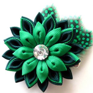 Emerald Green Large Hair Clip with Speckled Feathers