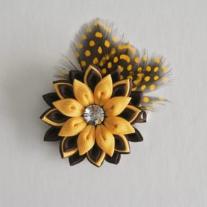 Mustard Yellow Large Hair Clip with Speckled Feathers