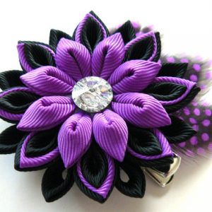 Royal Purple Large Hair Clip with Speckled Feathers