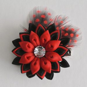 Ruby Red Large Hair Clip with Speckled Feathers