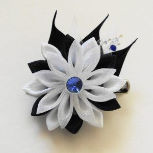 White & Navy Blue Large Hair Clip