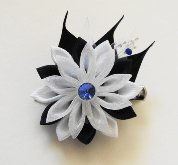 White & Navy Blue Large Hair Clip