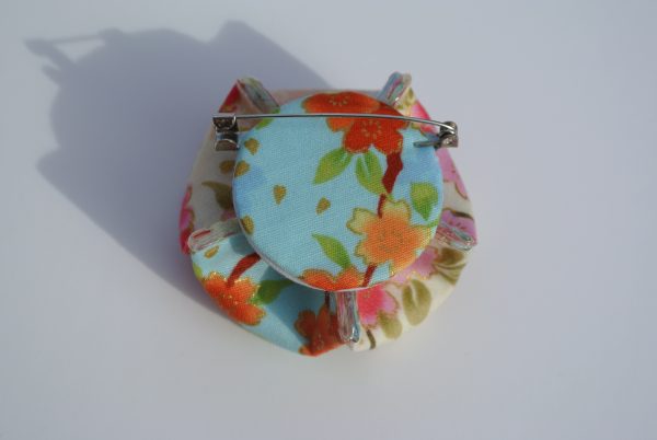 Blue Pink Floral Kanzashi Brooch